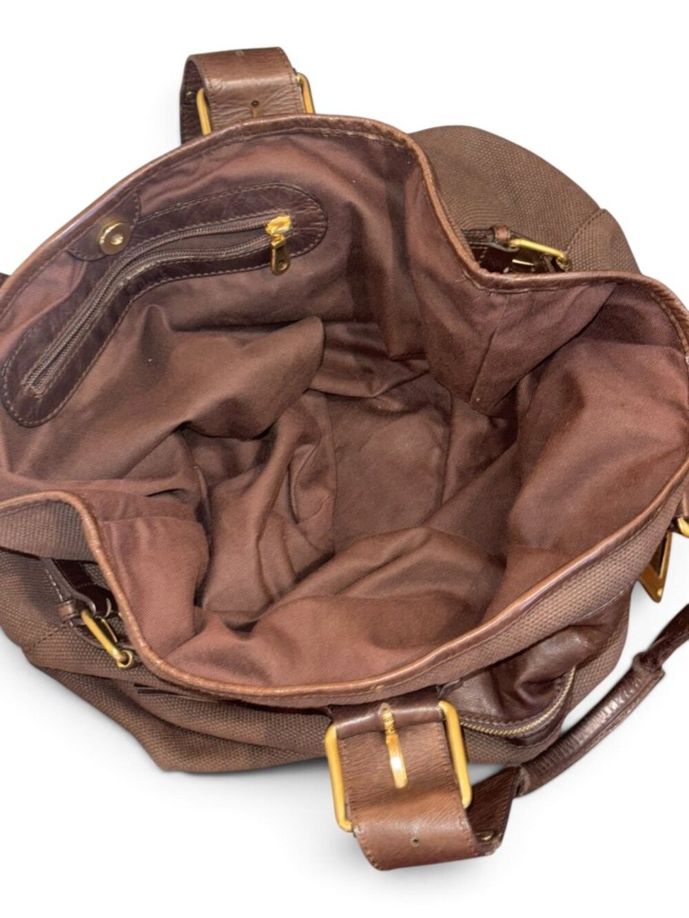 Chloé Large Brown Canvas & Leather Tote Bag With Gold Accents Spacious Design & - Picture 8 of 10